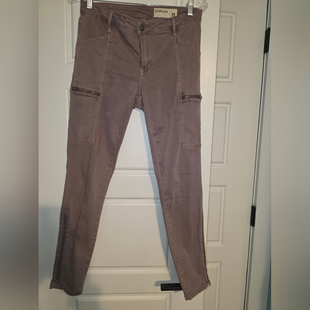 Slim Cargo Zip Pocket Pants in Mauve Brown